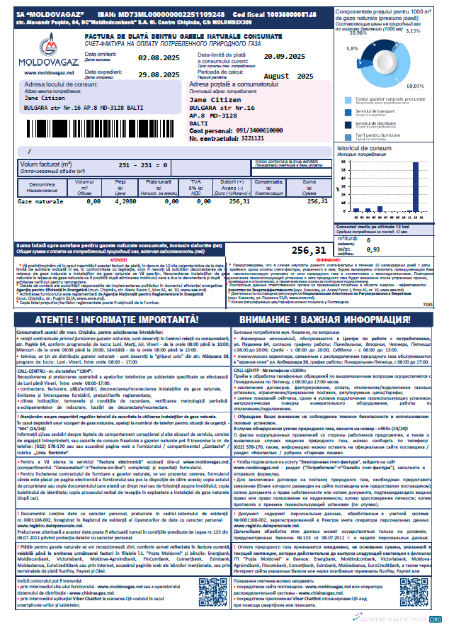 download download Moldova Moldovagaz utility bill template in Word and PDF formats PDF template PDF template